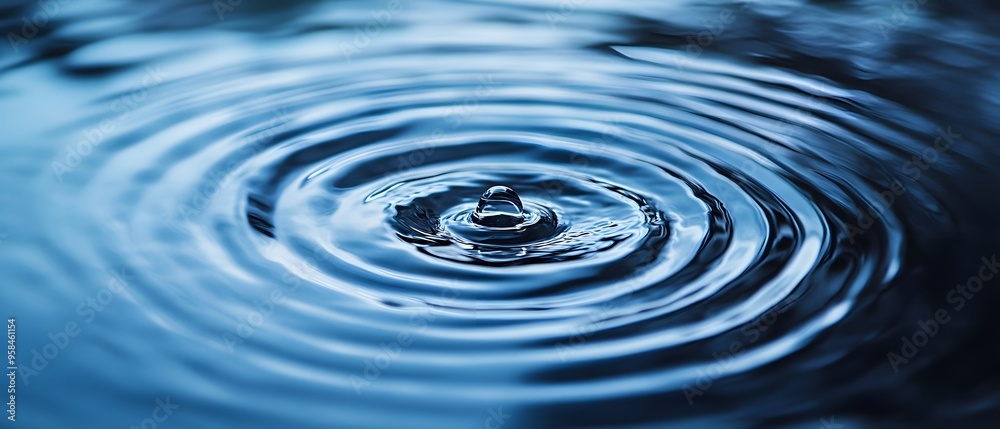 Close-up of a water droplet creating ripples on a calm surface with reflections, capturing the natural beauty and tranquility of water. Close-up of a water droplet creating ripples on a calm surface with reflections, capturing the natural beauty and tranquility of water.