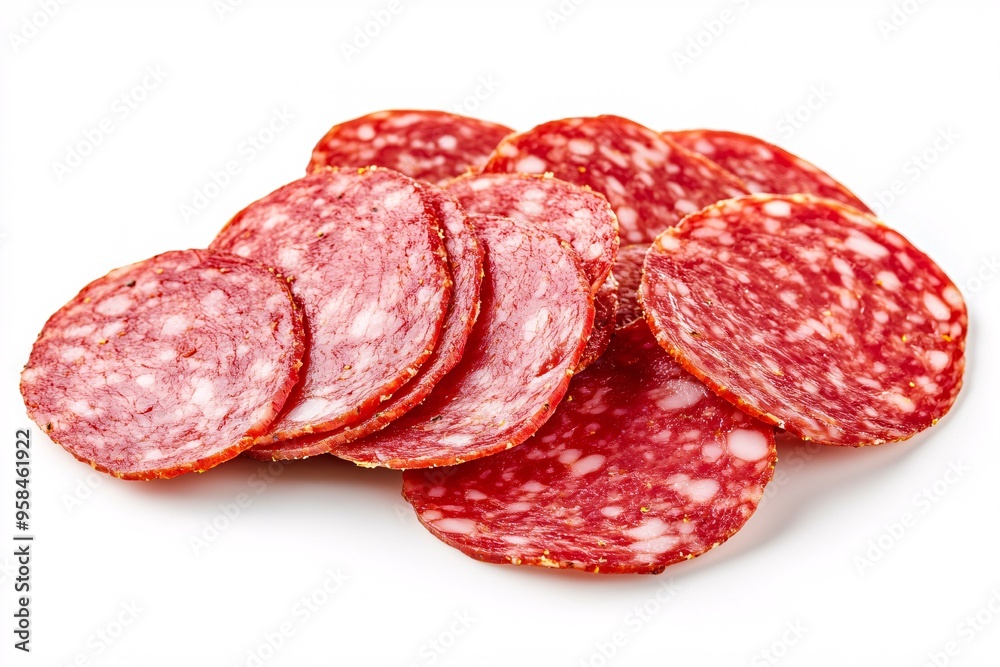 Sliced Genoa Salami on a White Background Sliced Genoa Salami on a White Background