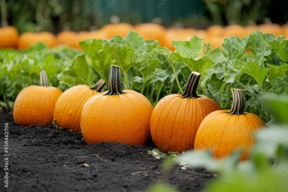 Obraz premium Time-traveling pumpkin patch through different eras, Halloween Time Travel, Seasonal Time Warp