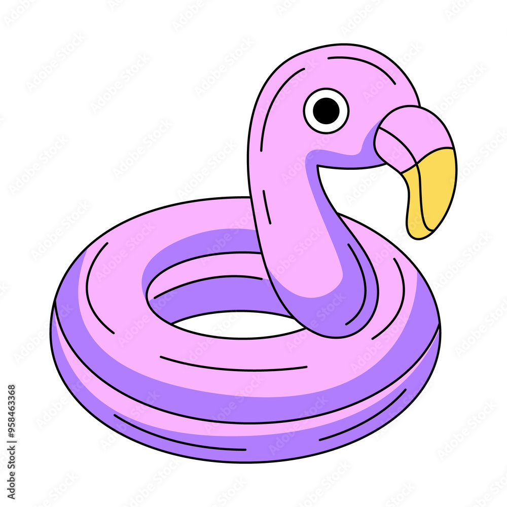Summer beach inflatable swimming ring in flamingo shape, colorful icon. Flat outline icon, color illustration. For logo, sticker, coloring book, label Summer beach inflatable swimming ring in flamingo shape, colorful icon. Flat outline icon, color illustration. For logo, sticker, coloring book, label