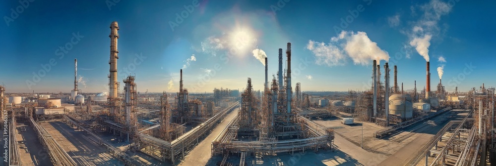 Fototapeta premium Aerial view of oil refinery and industrial infrastructure showcasing its vast industrial structures