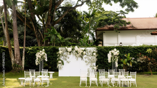 Elegant wedding arch adorned with beautiful pink and white floral arrangements