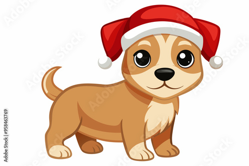 Christmas baby Dog vector art with Santa Claus hat, Funny christmas dog illustration on white background