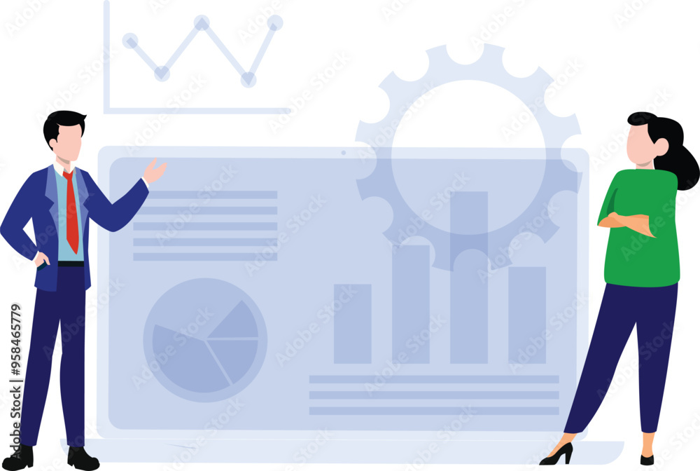 Obraz premium Boy and girl working on graph management.