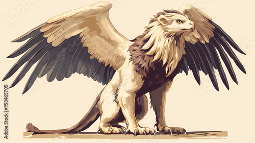 A majestic griffin with the head of an eagle and the body of a lion. Griffin. Illustration photo