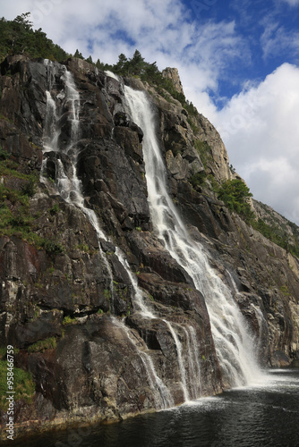 Hengjanefossen, high waterfall in the Lysefjord, Norway.
