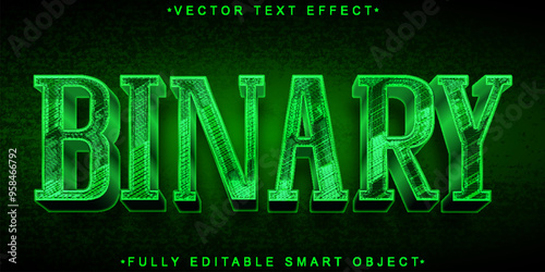 Green Binary Data Vector Fully Editable Smart Object Text Effect