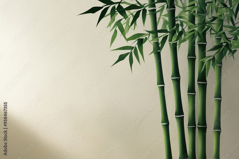 Obraz premium Ethereal Silhouette of Bamboo Leaves on Light-Toned Wall Background