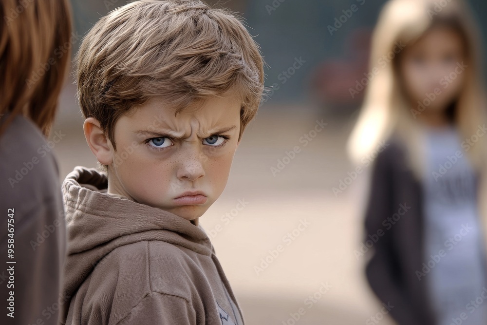 This image was created using Stock technology and shows a young boy standing in front of a group of people This image was created using Stock technology and shows a young boy standing in front of a group of people