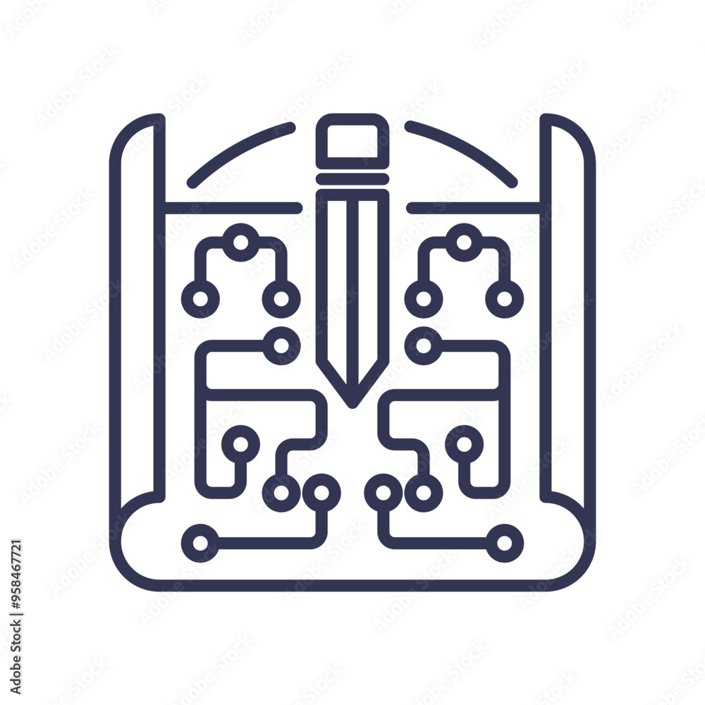 Blueprint with pencil and circuit design, symbolizing the intersection of creativity and technology in the DesignPhase. Blueprint with pencil and circuit design, symbolizing the intersection of creativity and technology in the DesignPhase.