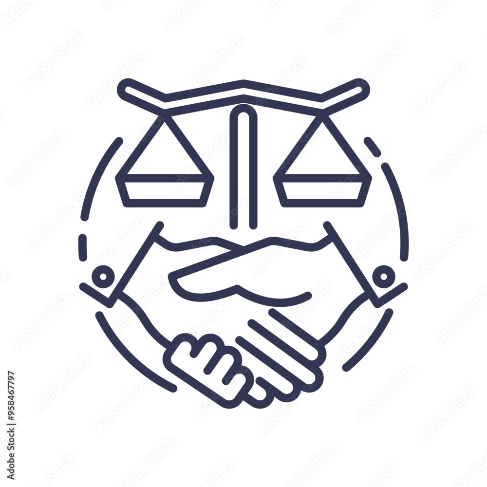 Illustration of a handshake and scales of justice symbolizing ethical business practices and fairness. Illustration of a handshake and scales of justice symbolizing ethical business practices and fairness.