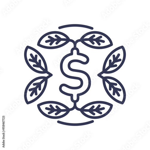 Dollar sign surrounded by leaves symbolizing eco-friendly investments and sustainable growth.