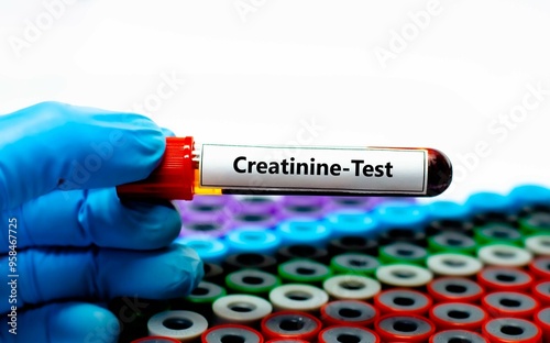 Blood sample tube for creatinine test analysis.