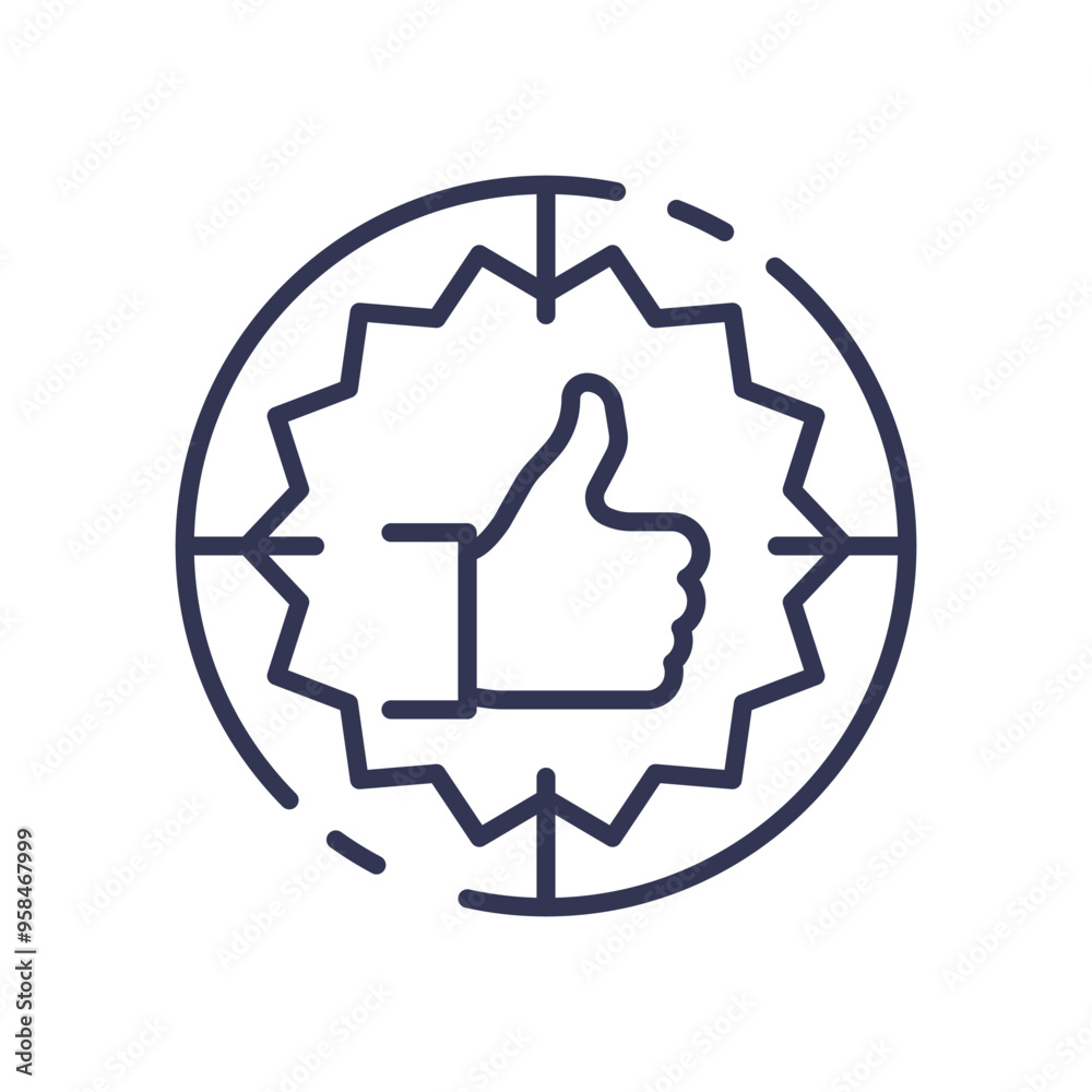 Thumbs up icon within a badge symbolizing quality assurance and approval. Thumbs up icon within a badge symbolizing quality assurance and approval.
