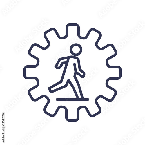 A stick figure walking inside a gear, symbolizing kinesthetic learning through movement and hands-on activities.