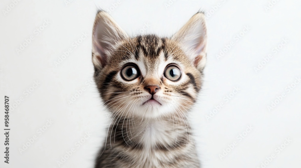 A charming tabby point kitten stands upright, facing the camera. Its curious gaze exudes an air of feistiness as it poses on a pristine white background. A charming tabby point kitten stands upright, facing the camera. Its curious gaze exudes an air of feistiness as it poses on a pristine white background.