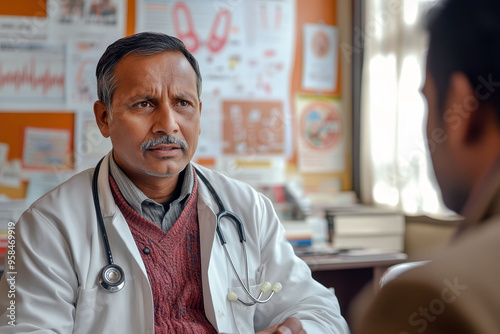 Doctor consulting a patient about diabetes management in a medical office photo