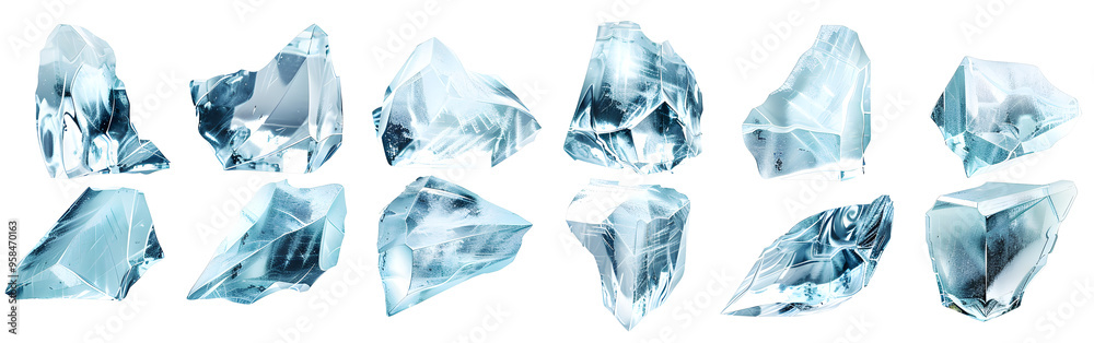 Obraz premium Collection of flying ice cubes isolated on white with in the background