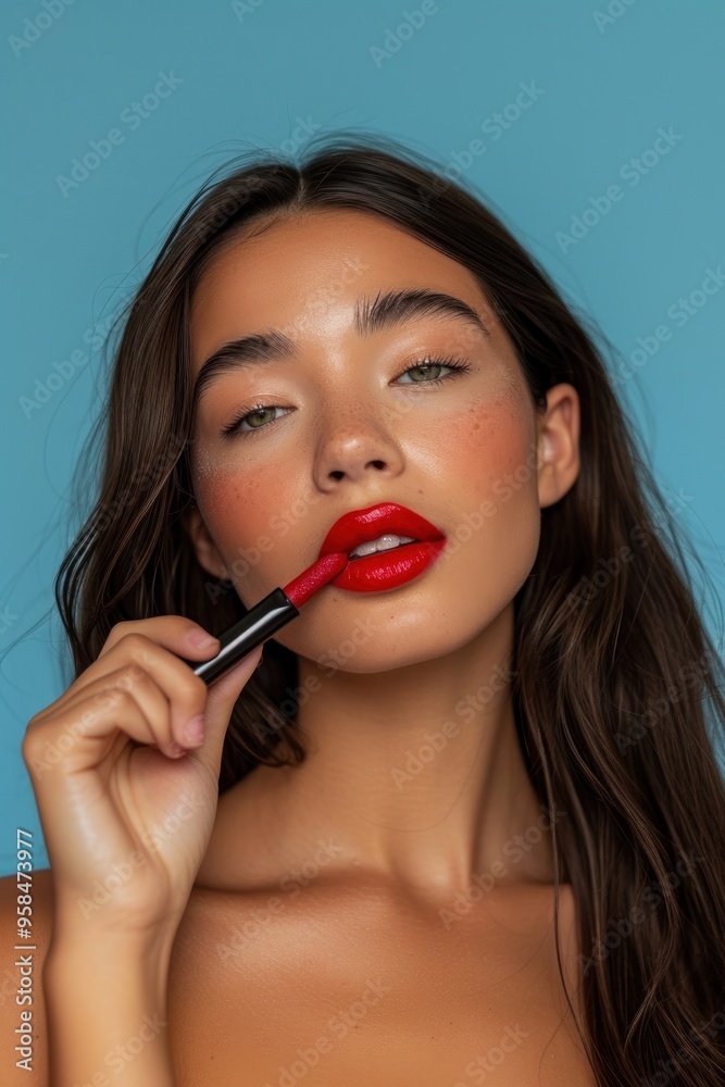 A latina Mexican model lipstick cosmetics holding. A latina Mexican model lipstick cosmetics holding.