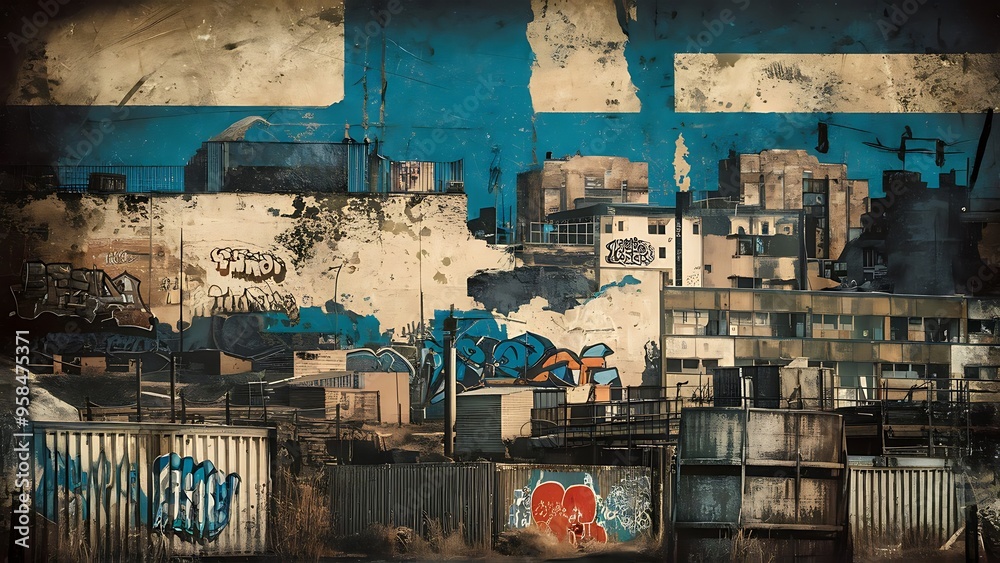 Grunge background in blue and beige color