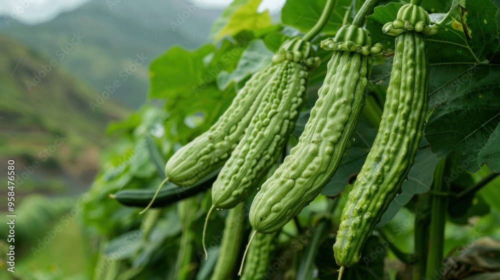 Fototapeta premium Beautiful vegetables bitter growers in mountains Beautiful vegetables