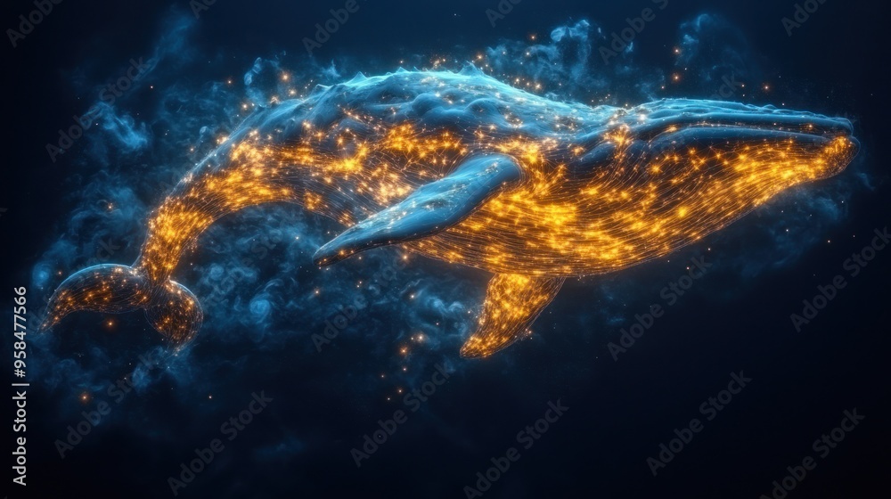 A stunning blue whale navigates through luminous waters, creating a magical underwater experience in the ocean A stunning blue whale navigates through luminous waters, creating a magical underwater experience in the ocean
