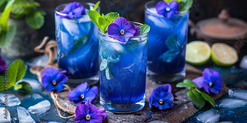 Lemon And Mint Blue Drinks with black background 