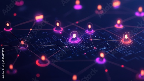 Interconnected user icons shine brightly on a dark digital background, symbolizing online interaction and data exchange