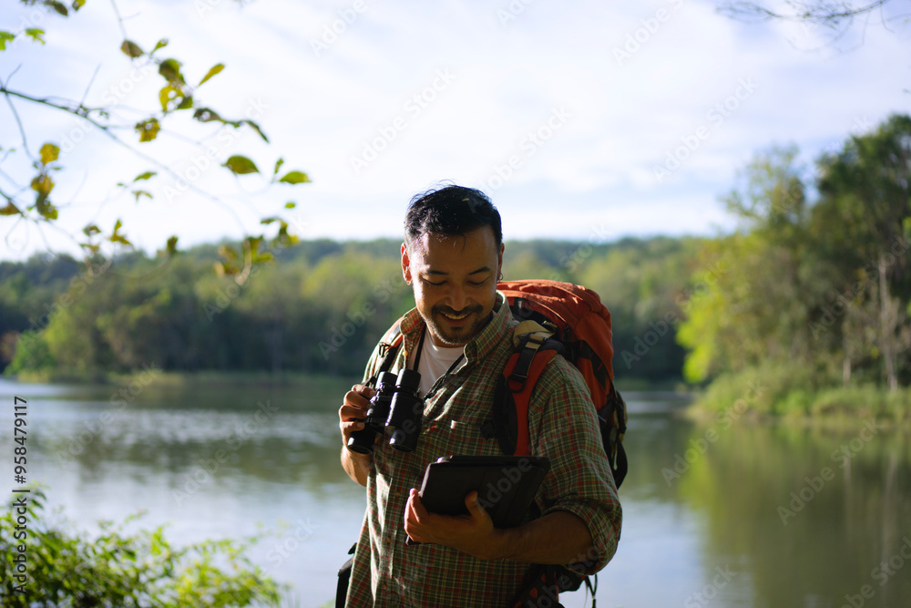 Man go to travel at natural park. Man go to travel at natural park.