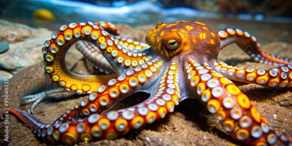 A detailed close-up photo of a colorful octopus in the ocean , marine life, underwater, tentacles, sea creature A detailed close-up photo of a colorful octopus in the ocean , marine life, underwater, tentacles, sea creature