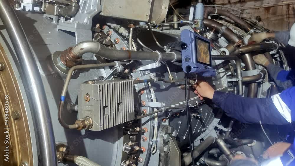 Structural engineer assesses turbine welds and fasteners using ultrasonic diagnostics. This examination is crucial for preventing structural failures and maintaining operational safety. Structural engineer assesses turbine welds and fasteners using ultrasonic diagnostics. This examination is crucial for preventing structural failures and maintaining operational safety.