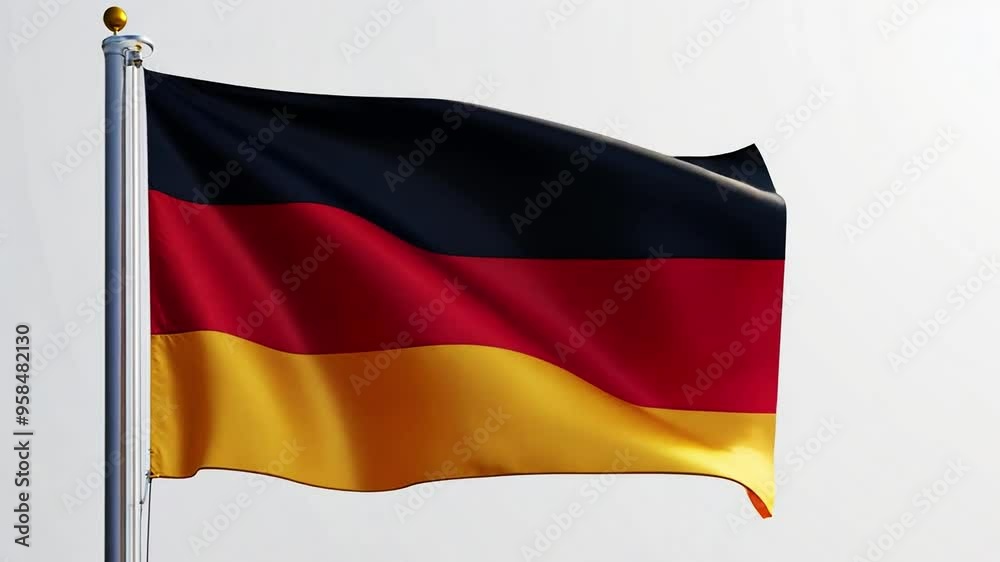 A vibrant German flag waves gracefully in the breeze, symbolizing the nation’s pride, culture, and history. Perfect for educational, cultural, and political content. A vibrant German flag waves gracefully in the breeze, symbolizing the nation’s pride, culture, and history. Perfect for educational, cultural, and political content.