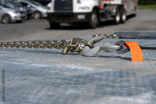 A hook on a car towing truck