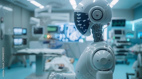 AI Powered Healthcare Robot Performing Advanced Surgical in High Tech Medical Facility