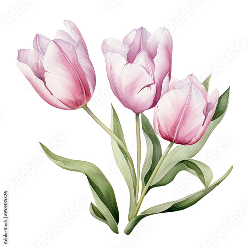 Botanical Tulip Print Clipart Illustration