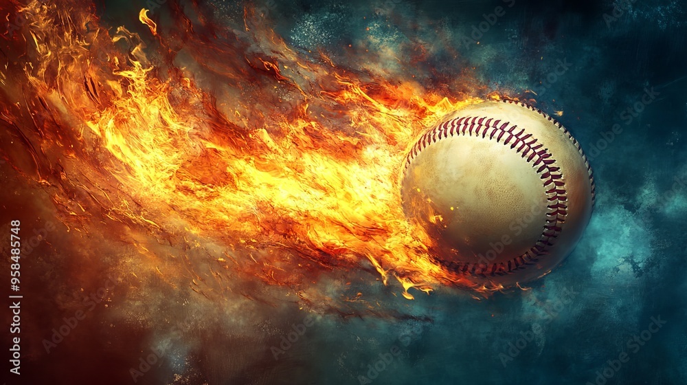 Computer-generated illustration of a flaming baseball on a grunge backdrop. Computer-generated illustration of a flaming baseball on a grunge backdrop.