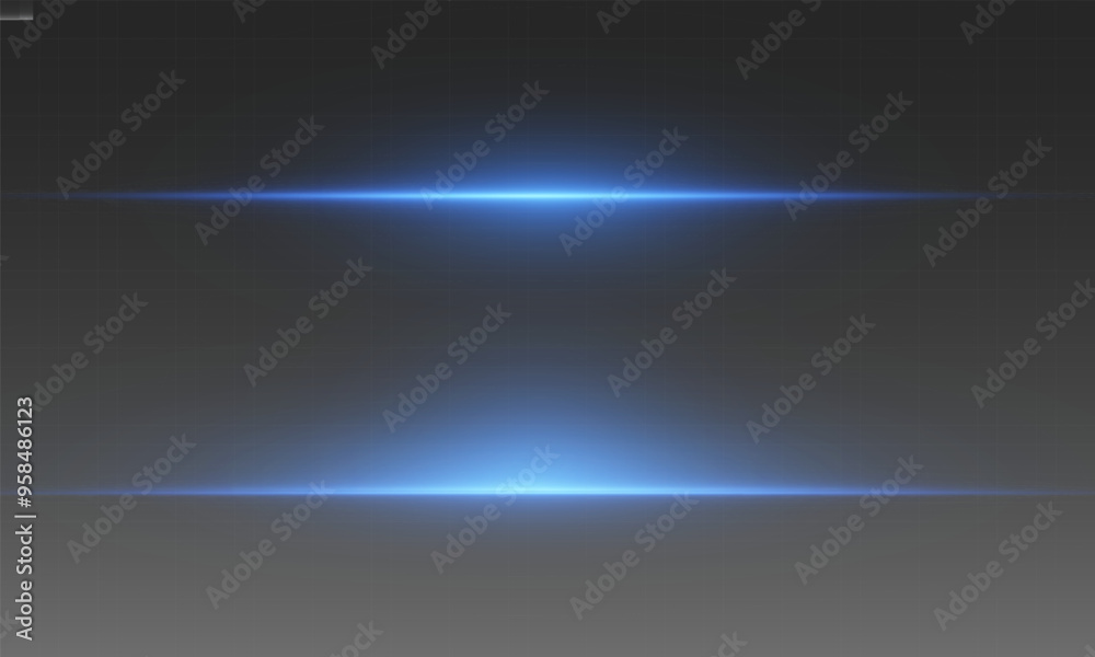 Obraz premium Laser lines of light. Horizontal neon light. Neon blue horizontal speed lines. Glowing stripes. Laser beams. light lines of movement and speed in neon color.Beautiful flash of light and sparks.