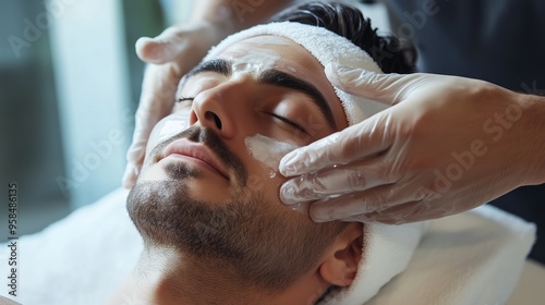 A relaxing facial treatment for a man at a spa during a serene afternoon session focused on skin rejuvenation