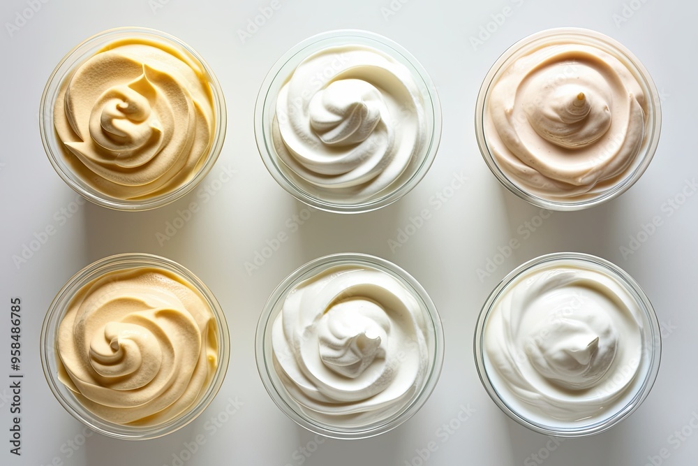 Set of Isolated Creamy Yogurt Dollops on White Background Set of Isolated Creamy Yogurt Dollops on White Background