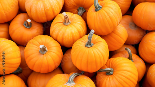 Pile of pumpkins at farmer market, Recently harvested orange pumpkins in a pile