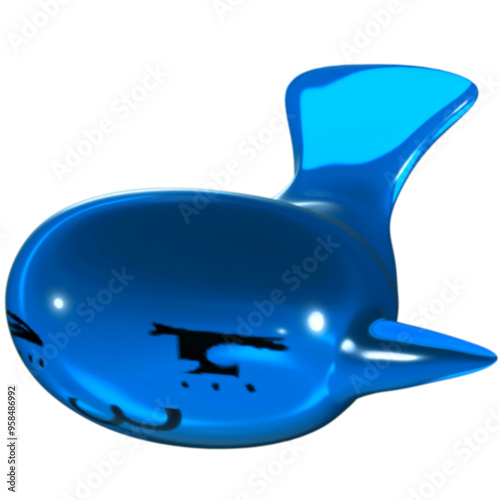 3D Blue Glossy Aqua Whale Y2K Frutiger Aero Element