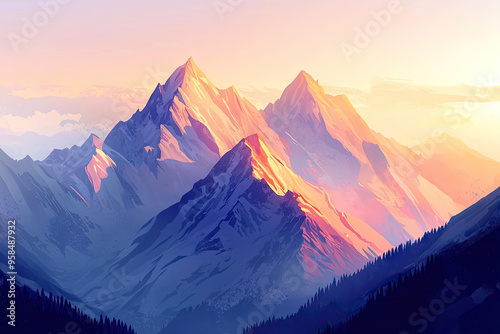 Majestic Peaks Bathed in Golden Light: A Breathtaking Mountain Landscape