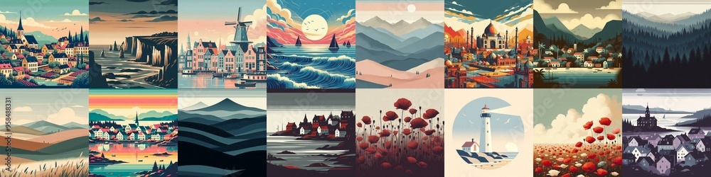 Obraz premium Minimalistic style landscapes. AI generated illustration