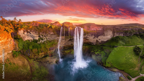 Majestic Waterfall at Sunset