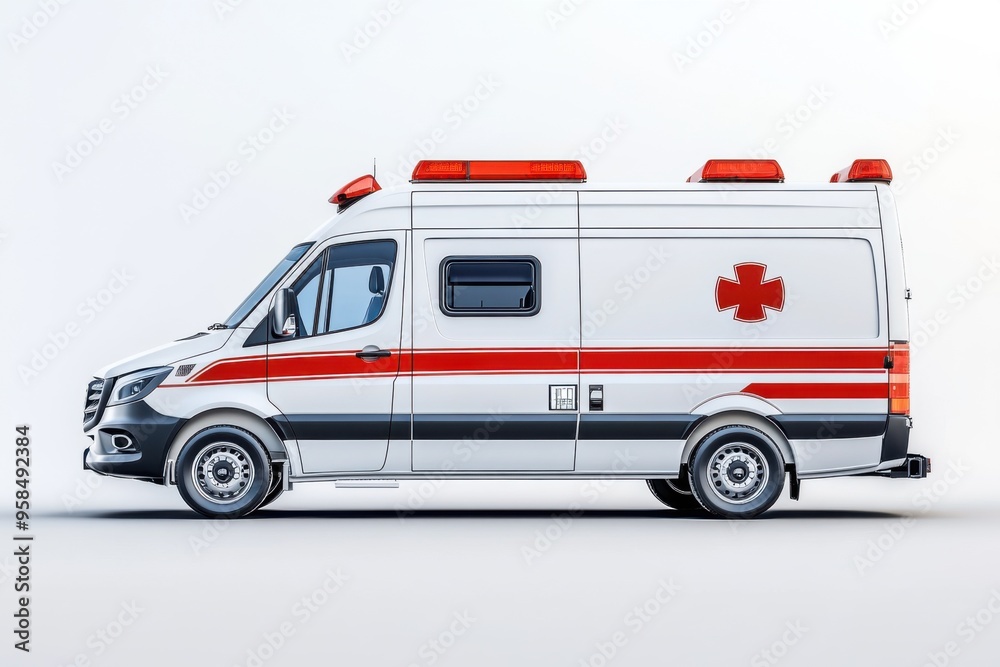 Modern Ambulance Vehicle with Red Cross Symbol. Modern Ambulance Vehicle with Red Cross Symbol.