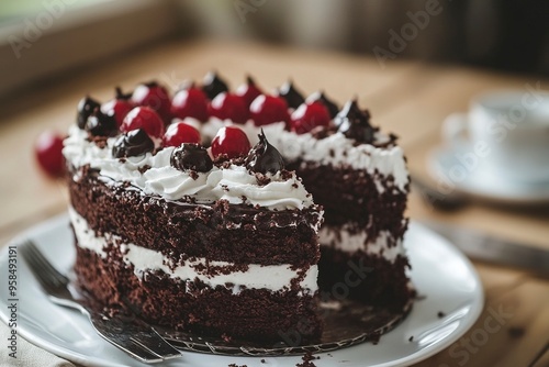 Wallpaper Mural Vegan Black Forest Cake. Dessert. Cake. Food and Drink. Black Forest Cake. Birthday Cake. Generative Ai Torontodigital.ca