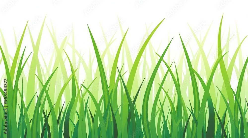 Fototapeta premium Vibrant green grass seamless pattern on white background
