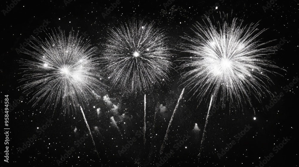 Line art illustration of stunning fireworks illuminated against a dark background Line art illustration of stunning fireworks illuminated against a dark background