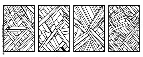 Set of 4 Abstract black and white pattern. For use in graphics. Minimalist illustration for printing on wall decorations