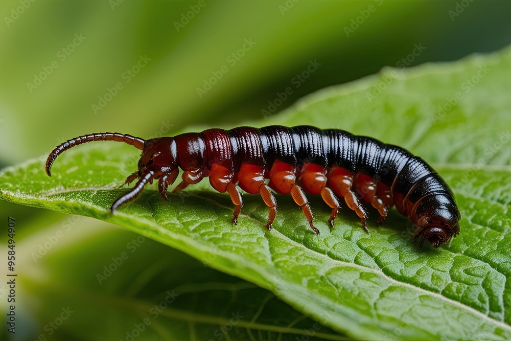 Detailed Close-Up of Coccinellidae Larvae on Leaf in Natural Habitat Detailed Close-Up of Coccinellidae Larvae on Leaf in Natural Habitat